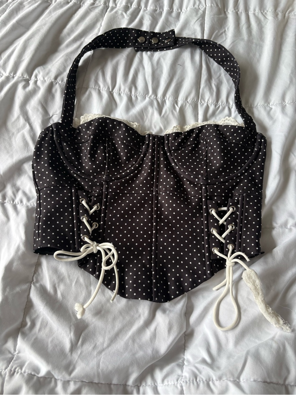 EDIKTED Polka Dot Halter Corset Top